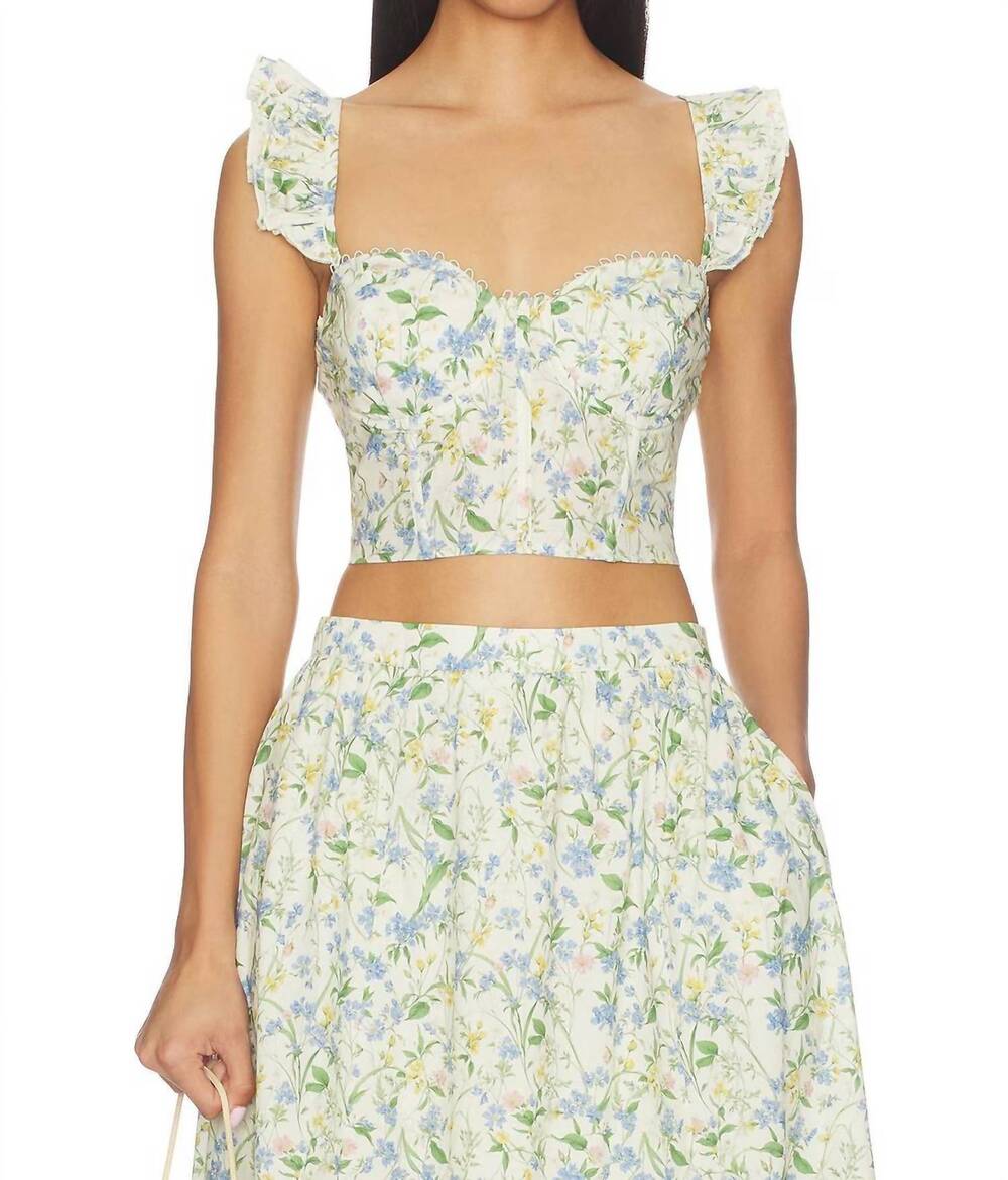NEW ASTR wedelia top in blue green multi floral